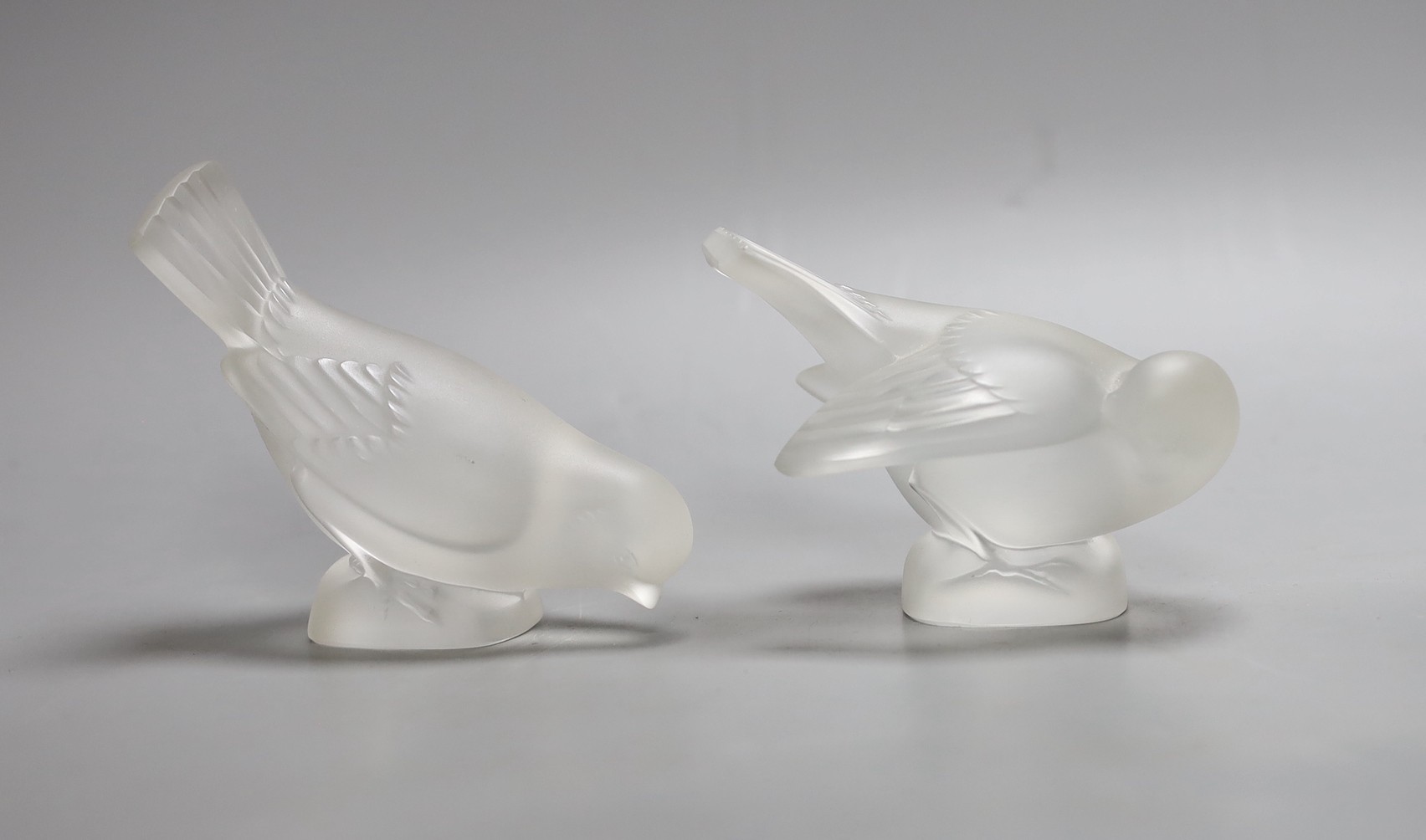 Two Lalique glass birds, tallest 10cm